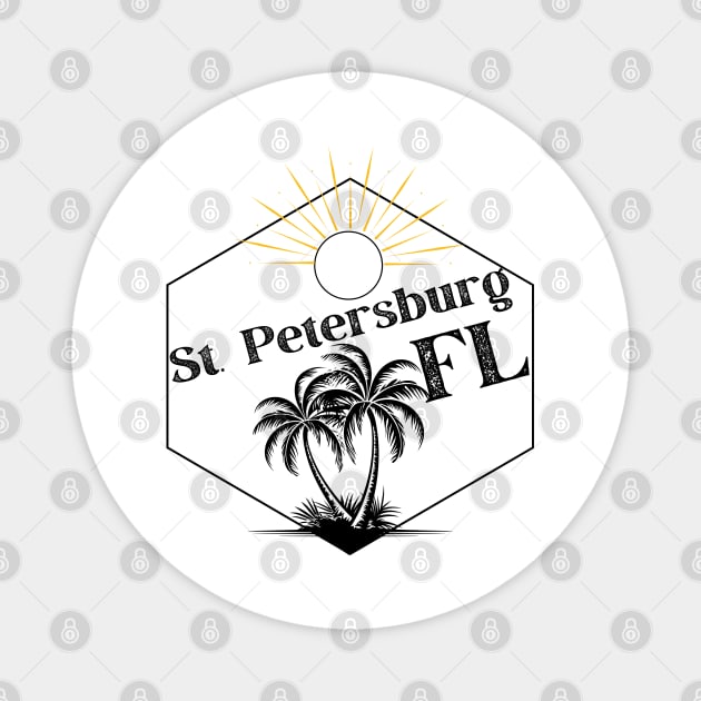 St. Petersburg FL Retro Palm Sun Design | Classic Florida Beach Vibes Magnet by WarFX Designs